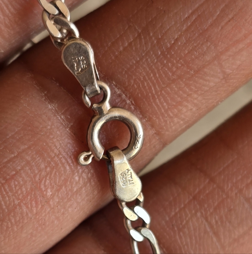 Classic Solid 925 Sterling Silver Figaro Chain Br… - image 6